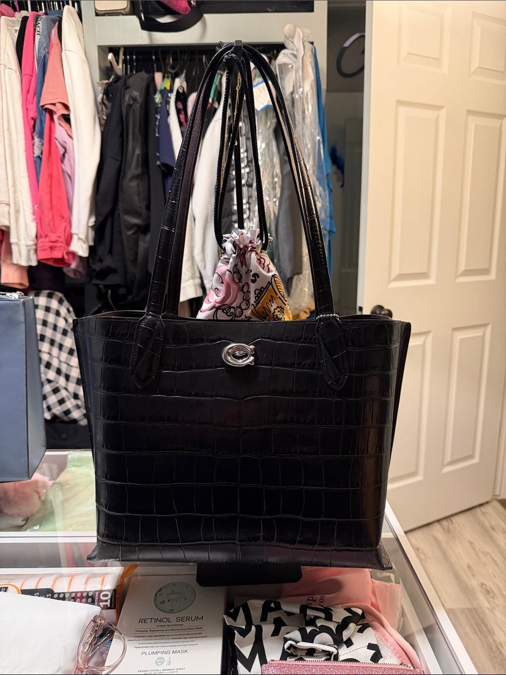 Coach Black Croc-Embossed Leather Tote